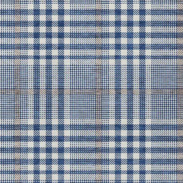 5' X 8' Navy Blue Ivory And Brown Plaid Washable Indoor Outdoor Area Rug