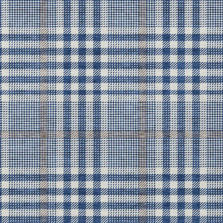 8' X 10' Navy Blue Ivory And Brown Plaid Washable Indoor Outdoor Area Rug