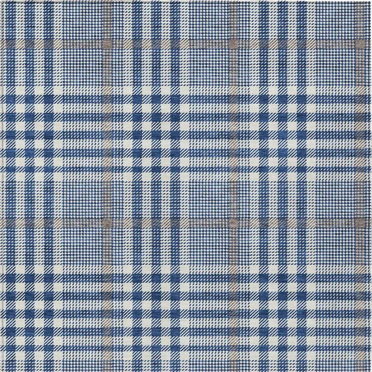 9' X 12' Navy Blue Ivory And Brown Plaid Washable Indoor Outdoor Area Rug