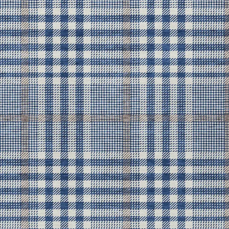 10' X 14' Navy Blue Ivory And Brown Plaid Washable Indoor Outdoor Area Rug