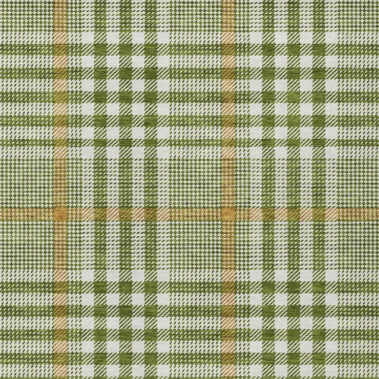 3' X 5' Olive Green Brown And Ivory Plaid Washable Indoor Outdoor Area Rug
