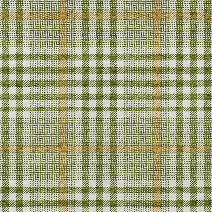 5' X 8' Olive Green Brown And Ivory Plaid Washable Indoor Outdoor Area Rug