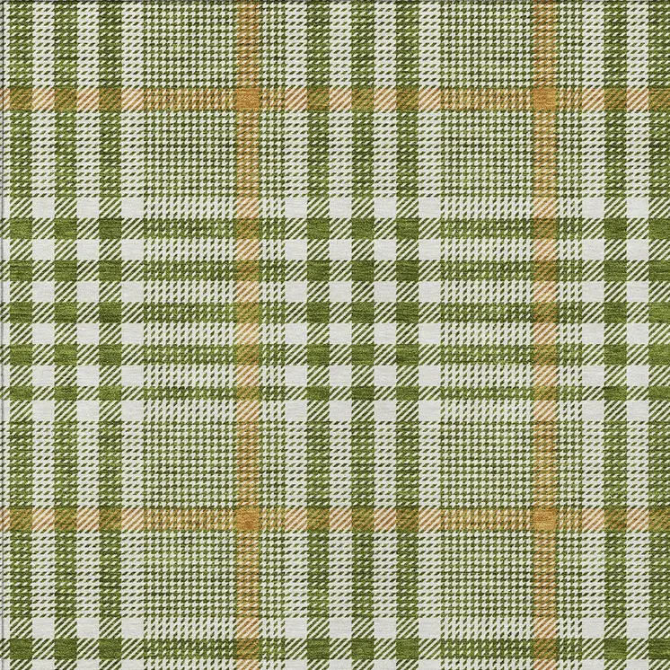 10' X 14' Olive Green Brown And Ivory Plaid Washable Indoor Outdoor Area Rug
