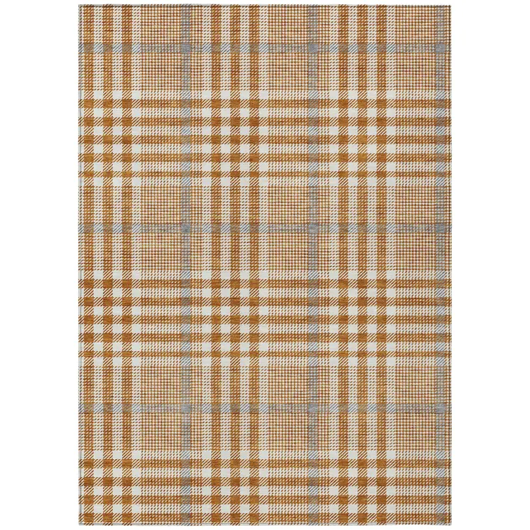 3' X 5' Brown Beige And Beige Plaid Washable Indoor Outdoor Area Rug