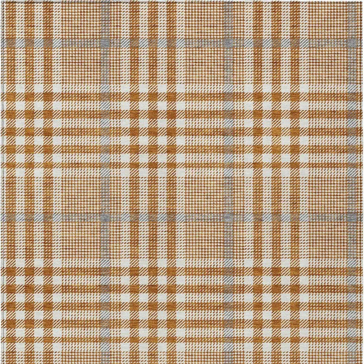 9' X 12' Brown Beige And Beige Plaid Washable Indoor Outdoor Area Rug