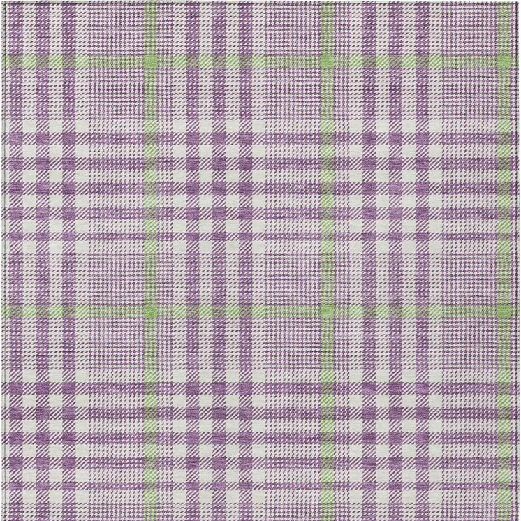 3' X 5' Purple Green And Ivory Plaid Washable Indoor Outdoor Area Rug