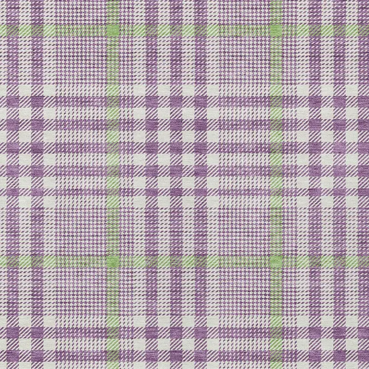 8' X 10' Purple Green And Ivory Plaid Washable Indoor Outdoor Area Rug