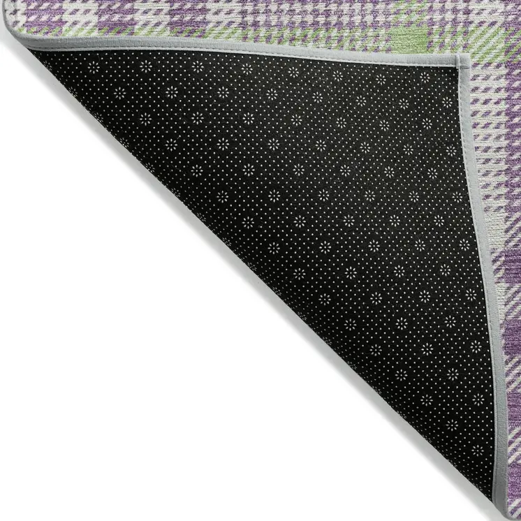 9' X 12' Purple Green And Ivory Plaid Washable Indoor Outdoor Area Rug