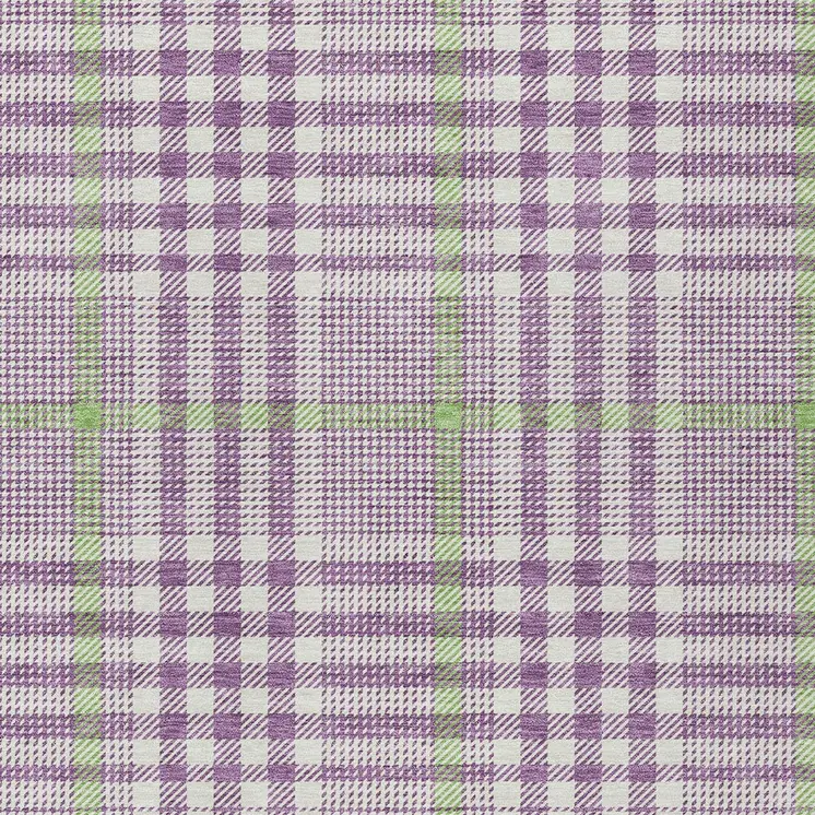 9' X 12' Purple Green And Ivory Plaid Washable Indoor Outdoor Area Rug