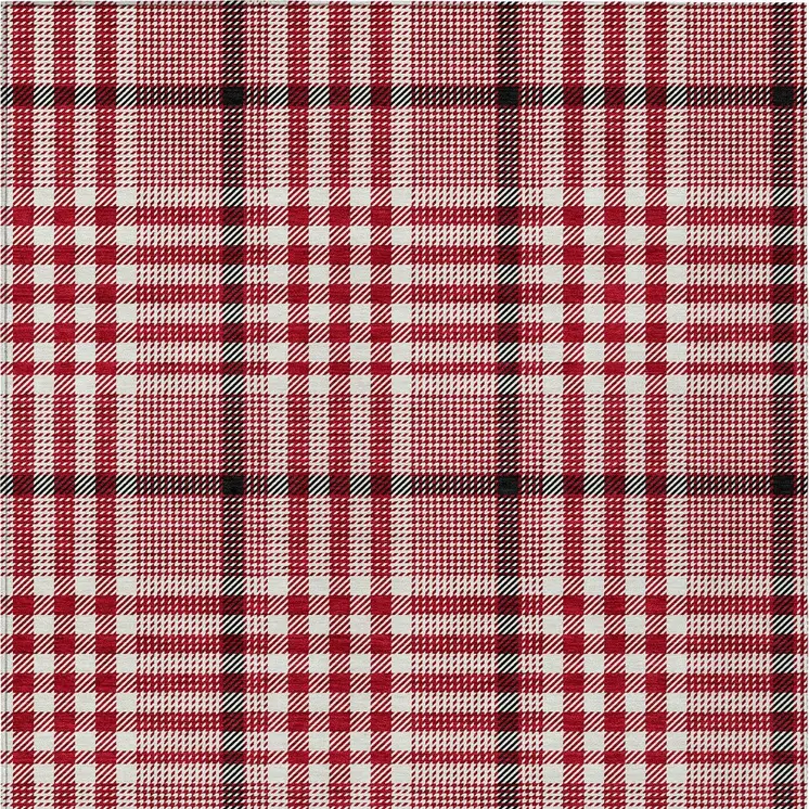5' X 8' Red Black And Ivory Plaid Washable Indoor Outdoor Area Rug