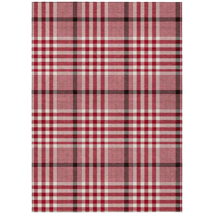 5' X 8' Red Black And Ivory Plaid Washable Indoor Outdoor Area Rug