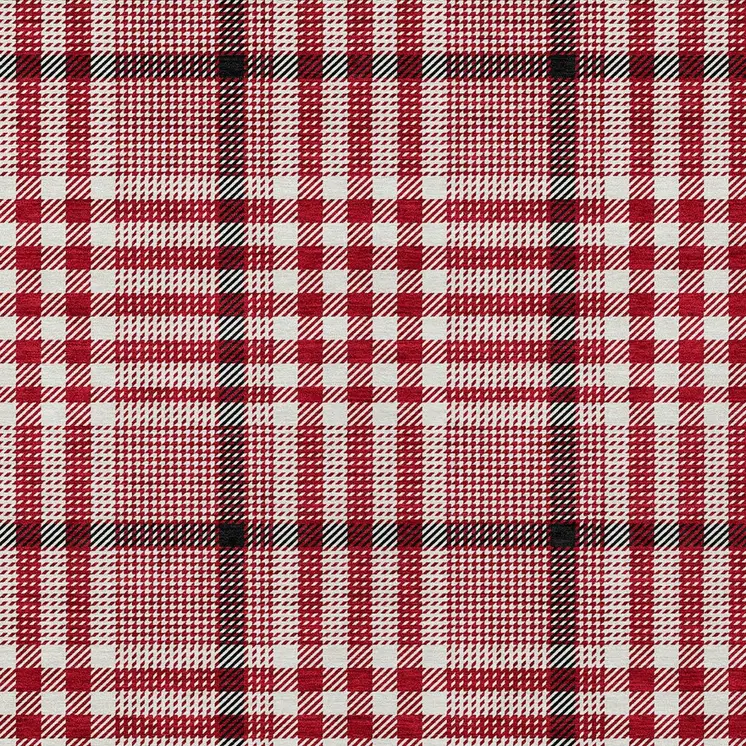 5' X 8' Red Black And Ivory Plaid Washable Indoor Outdoor Area Rug