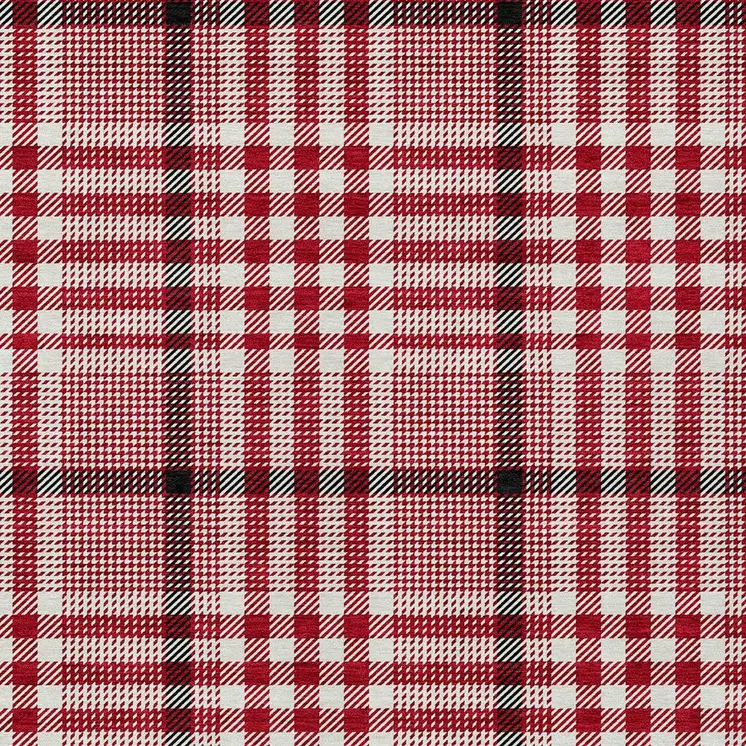 8' X 10' Red Black And Ivory Plaid Washable Indoor Outdoor Area Rug