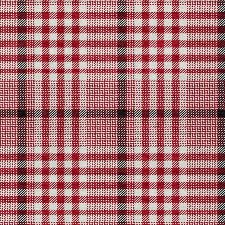 9' X 12' Red Black And Ivory Plaid Washable Indoor Outdoor Area Rug