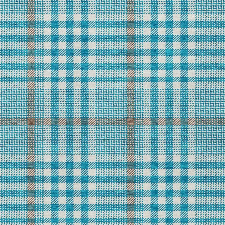 10' X 14' Teal Blue Ivory And Brown Plaid Washable Indoor Outdoor Area Rug