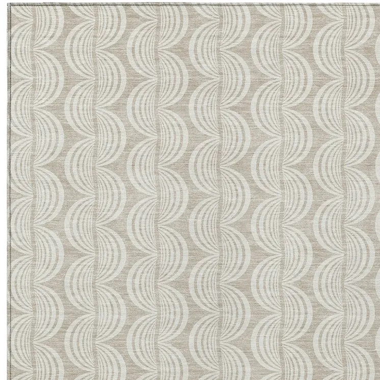 3' X 5' Beige And Ivory Ogee Washable Indoor Outdoor Area Rug