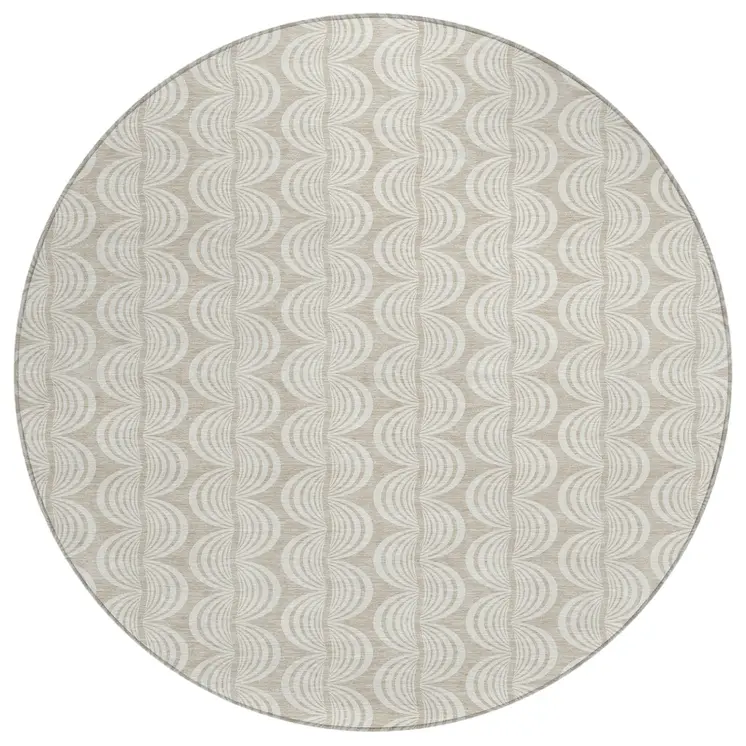 8' Beige And Ivory Round Ogee Washable Indoor Outdoor Area Rug