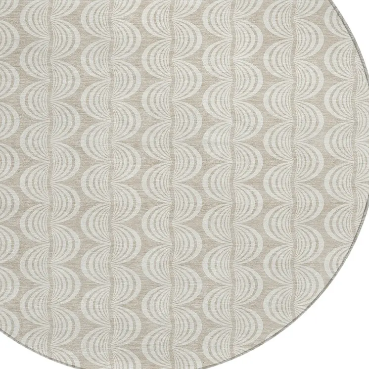 8' Beige And Ivory Round Ogee Washable Indoor Outdoor Area Rug