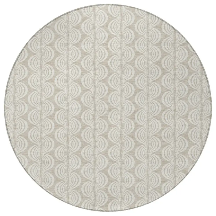 8' Beige And Ivory Round Ogee Washable Indoor Outdoor Area Rug