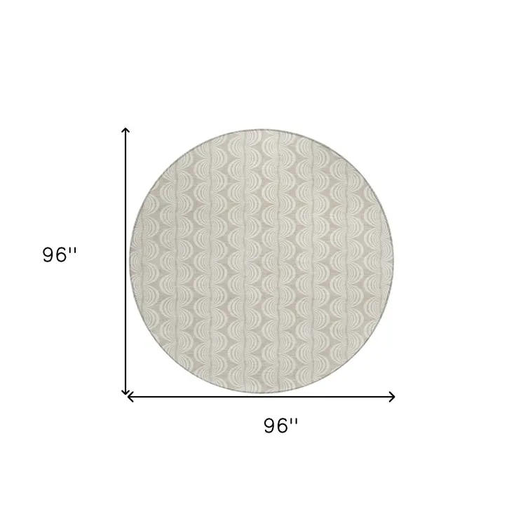 8' Beige And Ivory Round Ogee Washable Indoor Outdoor Area Rug