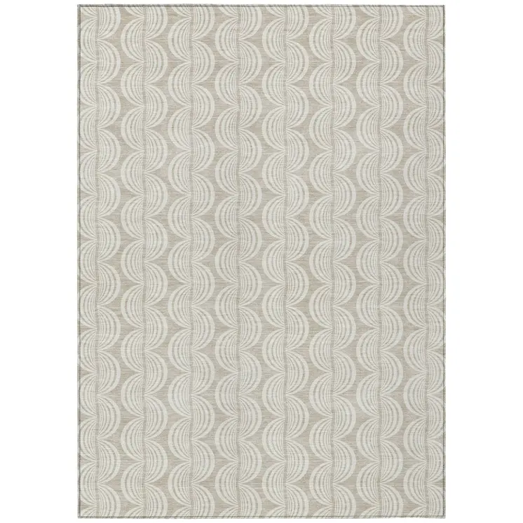 9' X 12' Beige And Ivory Ogee Washable Indoor Outdoor Area Rug