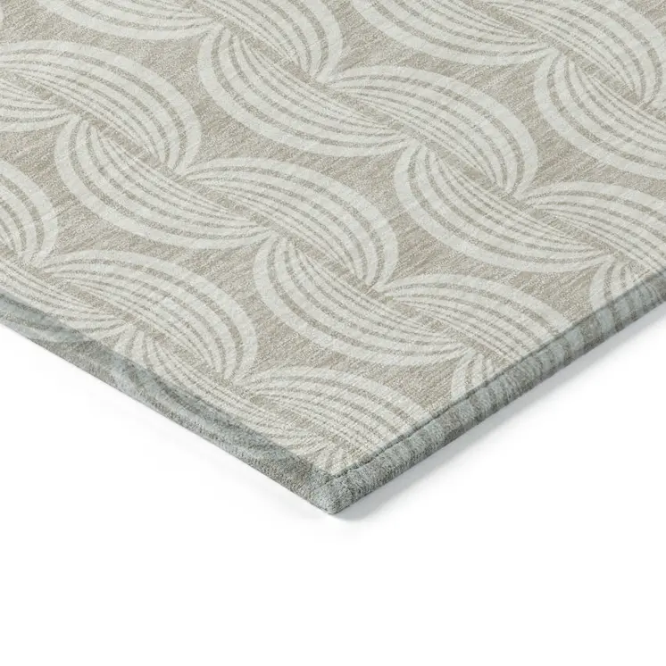 9' X 12' Beige And Ivory Ogee Washable Indoor Outdoor Area Rug