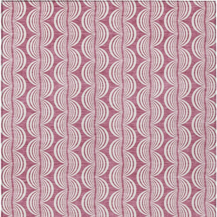 5' X 8' Blush And Beige Ogee Washable Indoor Outdoor Area Rug