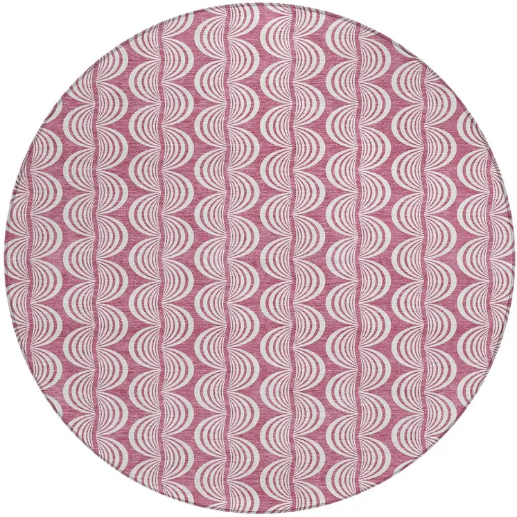 8' Blush And Beige Round Ogee Washable Indoor Outdoor Area Rug