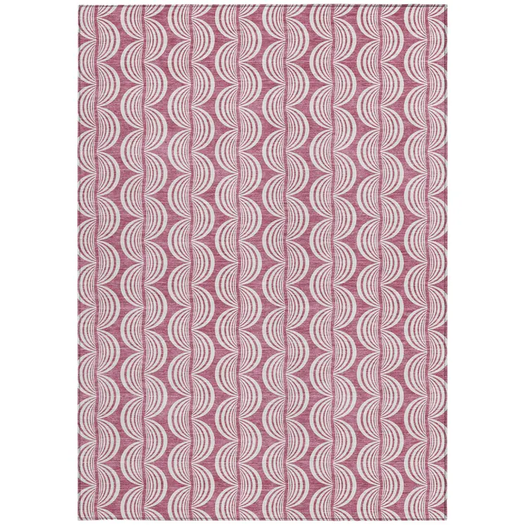 8' X 10' Blush And Beige Ogee Washable Indoor Outdoor Area Rug