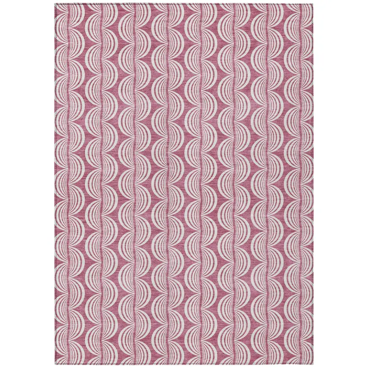 9' X 12' Blush And Beige Ogee Washable Indoor Outdoor Area Rug
