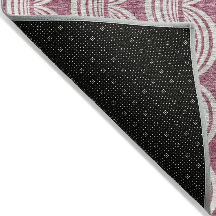 9' X 12' Blush And Beige Ogee Washable Indoor Outdoor Area Rug