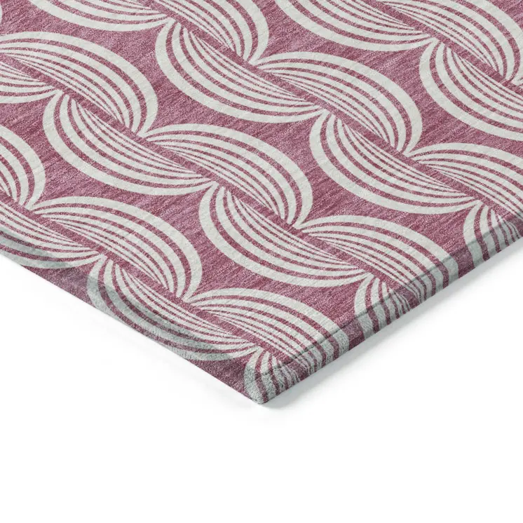 9' X 12' Blush And Beige Ogee Washable Indoor Outdoor Area Rug