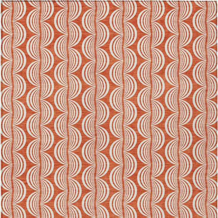 5' X 8' Coral And Beige Ogee Washable Indoor Outdoor Area Rug