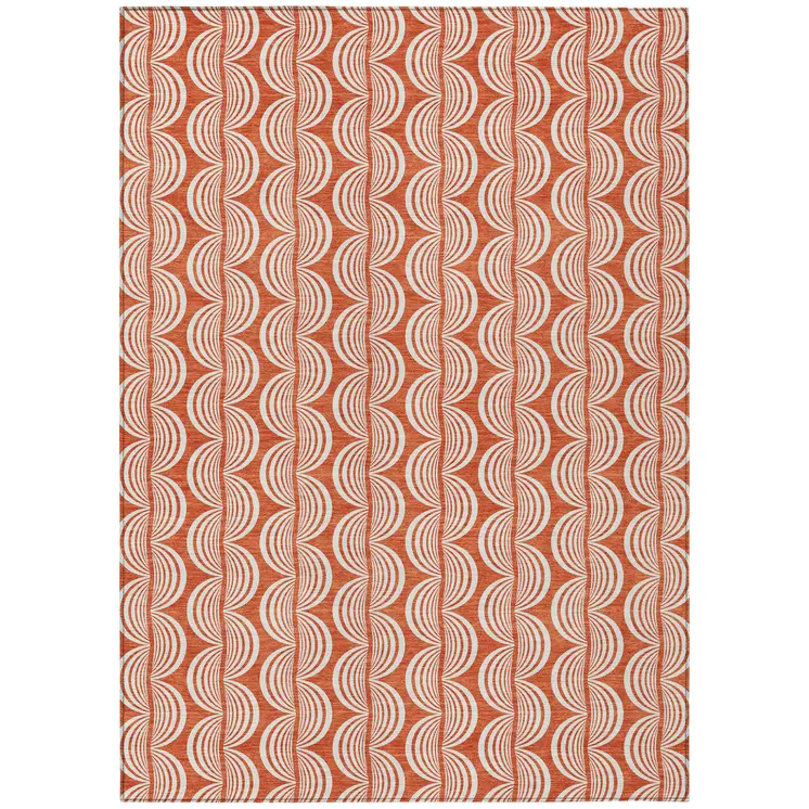8' X 10' Coral And Beige Ogee Washable Indoor Outdoor Area Rug