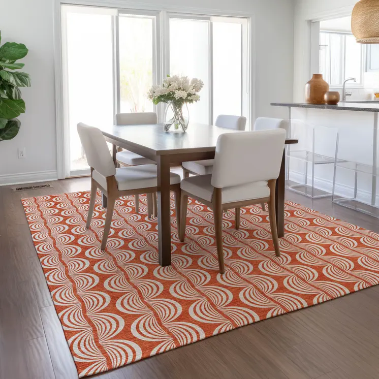 8' X 10' Coral And Beige Ogee Washable Indoor Outdoor Area Rug