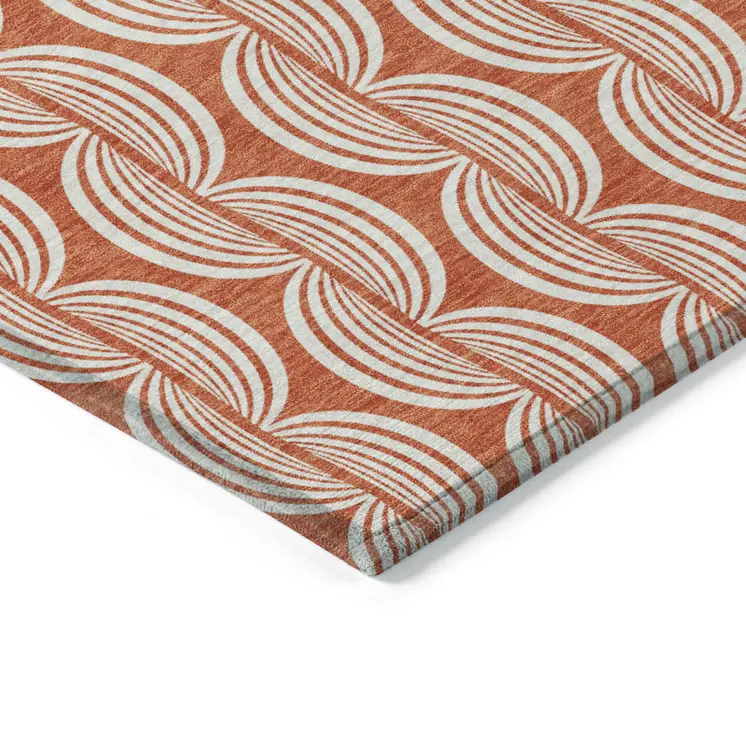 9' X 12' Coral And Beige Ogee Washable Indoor Outdoor Area Rug