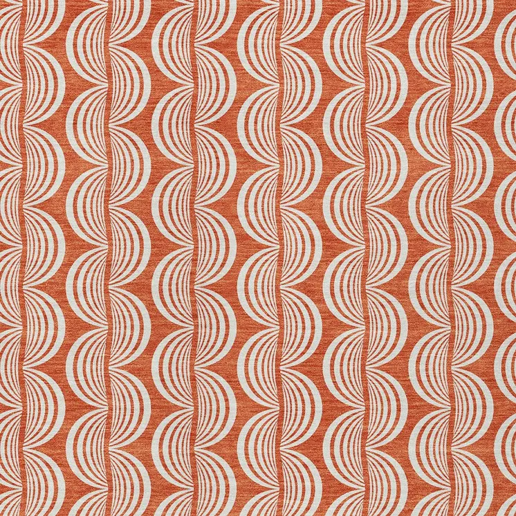 9' X 12' Coral And Beige Ogee Washable Indoor Outdoor Area Rug