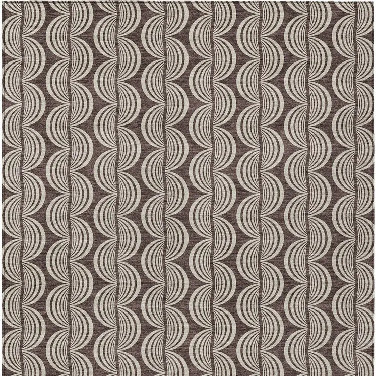 3' X 5' Brown And Beige Ogee Washable Indoor Outdoor Area Rug