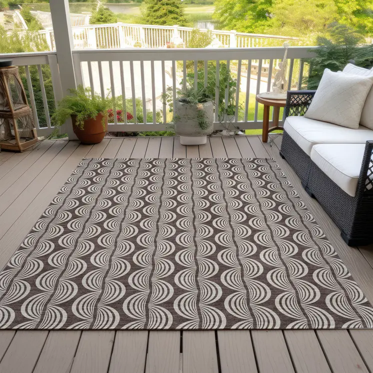 3' X 5' Brown And Beige Ogee Washable Indoor Outdoor Area Rug