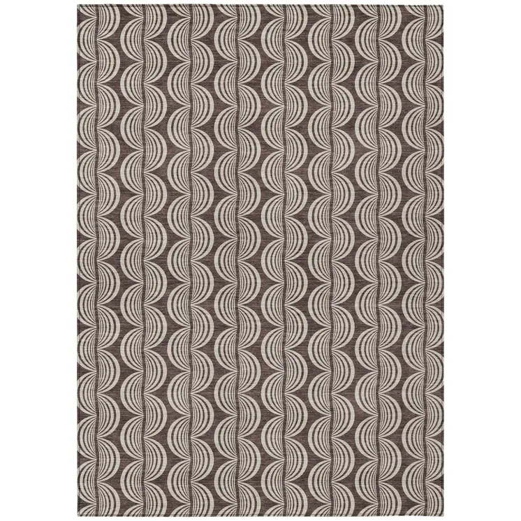 3' X 5' Brown And Beige Ogee Washable Indoor Outdoor Area Rug