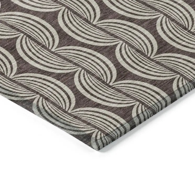 3' X 5' Brown And Beige Ogee Washable Indoor Outdoor Area Rug