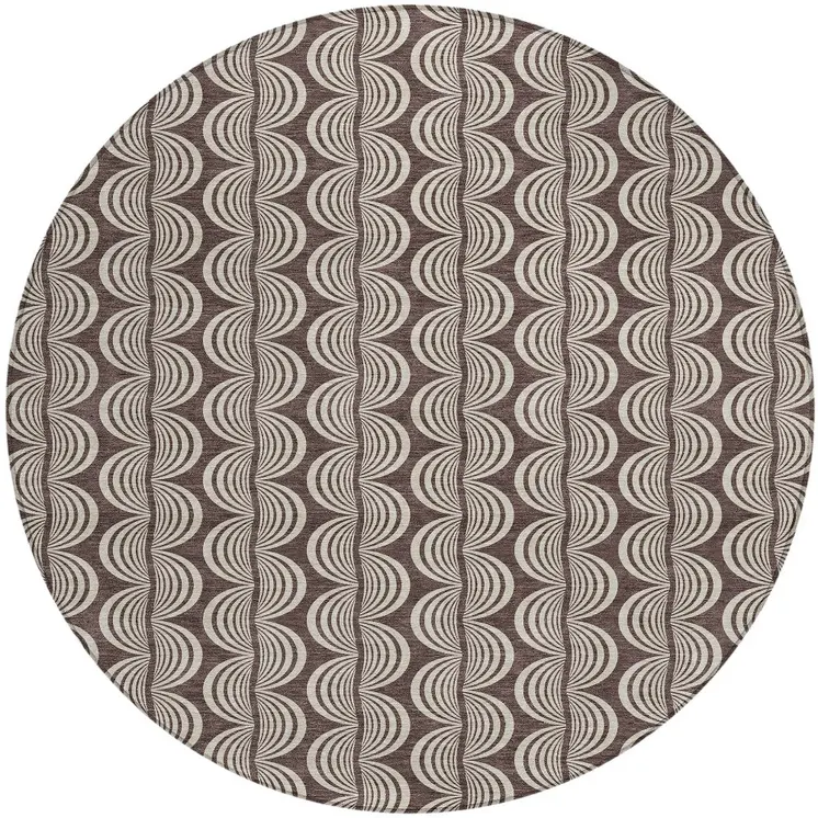 8' Brown And Beige Round Ogee Washable Indoor Outdoor Area Rug