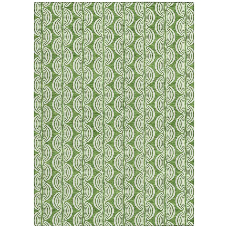8' X 10' Green And Ivory Ogee Washable Indoor Outdoor Area Rug