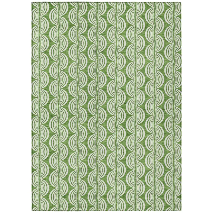 8' X 10' Green And Ivory Ogee Washable Indoor Outdoor Area Rug