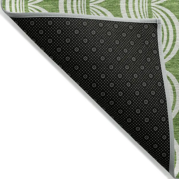 8' X 10' Green And Ivory Ogee Washable Indoor Outdoor Area Rug