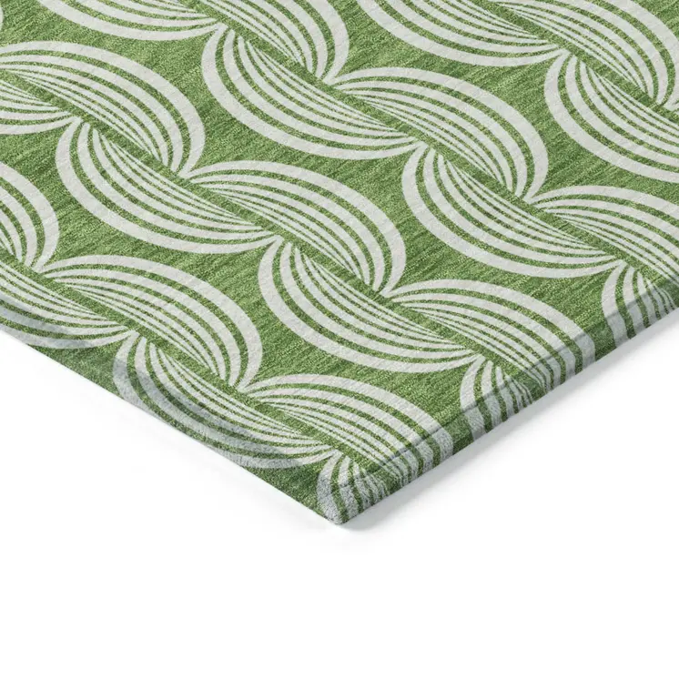 8' X 10' Green And Ivory Ogee Washable Indoor Outdoor Area Rug