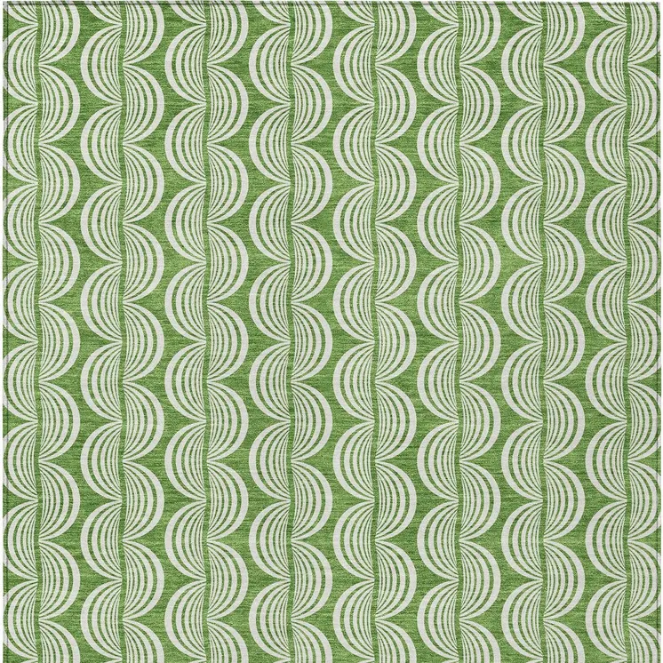 8' X 10' Green And Ivory Ogee Washable Indoor Outdoor Area Rug