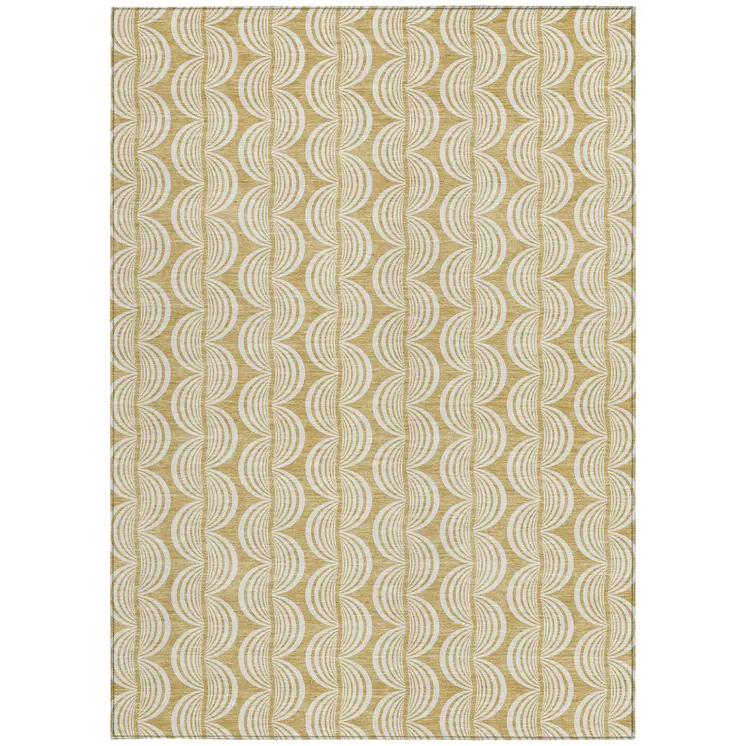 5' X 8' Gold And Beige Ogee Washable Indoor Outdoor Area Rug