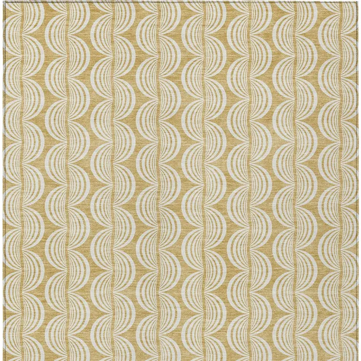 8' X 10' Gold And Beige Ogee Washable Indoor Outdoor Area Rug