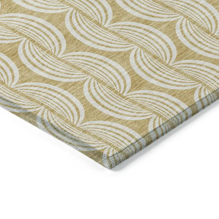 8' X 10' Gold And Beige Ogee Washable Indoor Outdoor Area Rug